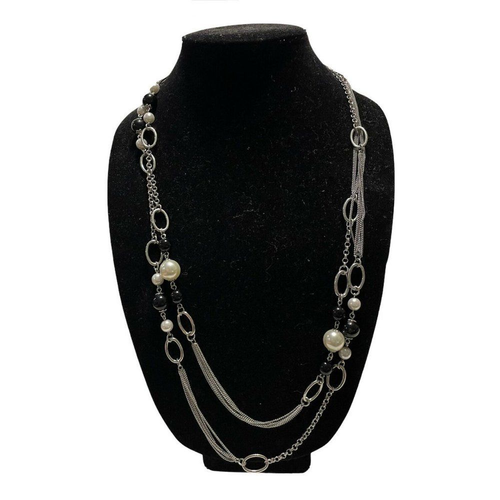 32 “ long silver tone chain multistrand necklace